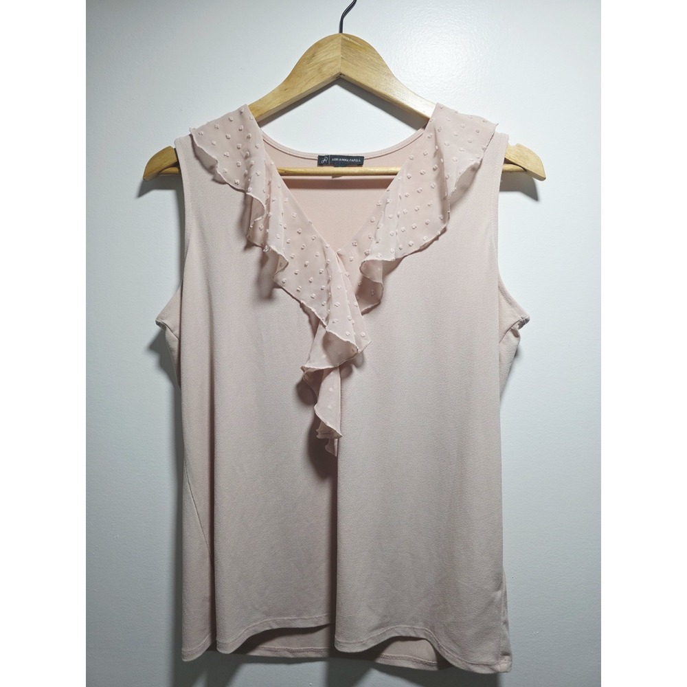 Adrianna Papell Women's Blouse Top Sleeveless Ruffle Front Size M V-Neck